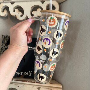 40oz Glass Tumbler, Halloween Sugar Cookie Glass Tumbler, Halloween 40oz Tumbler